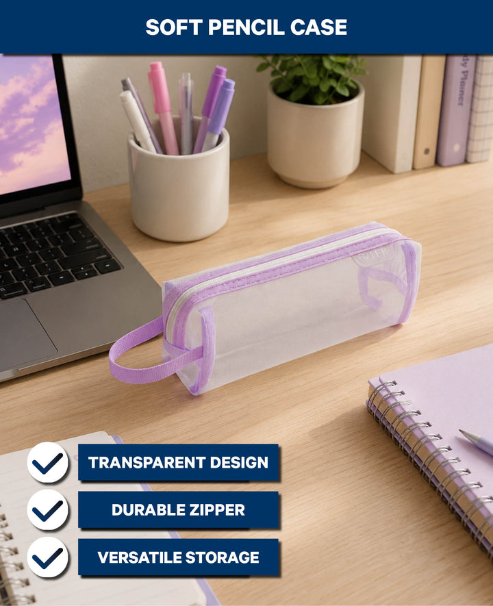 Stiftemäppchen transparent aus Netzmaterial, Violett
