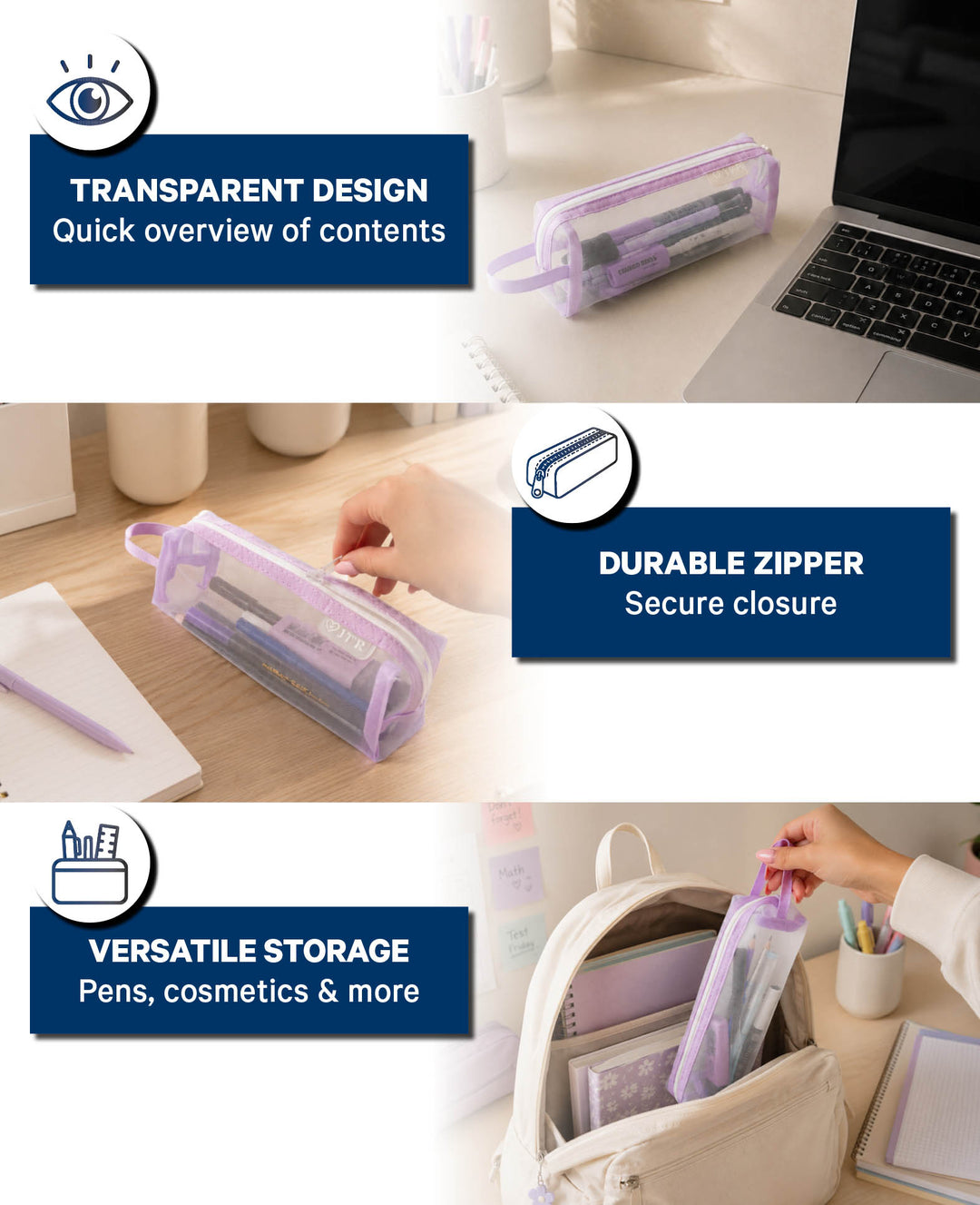 Stiftemäppchen transparent aus Netzmaterial, Violett
