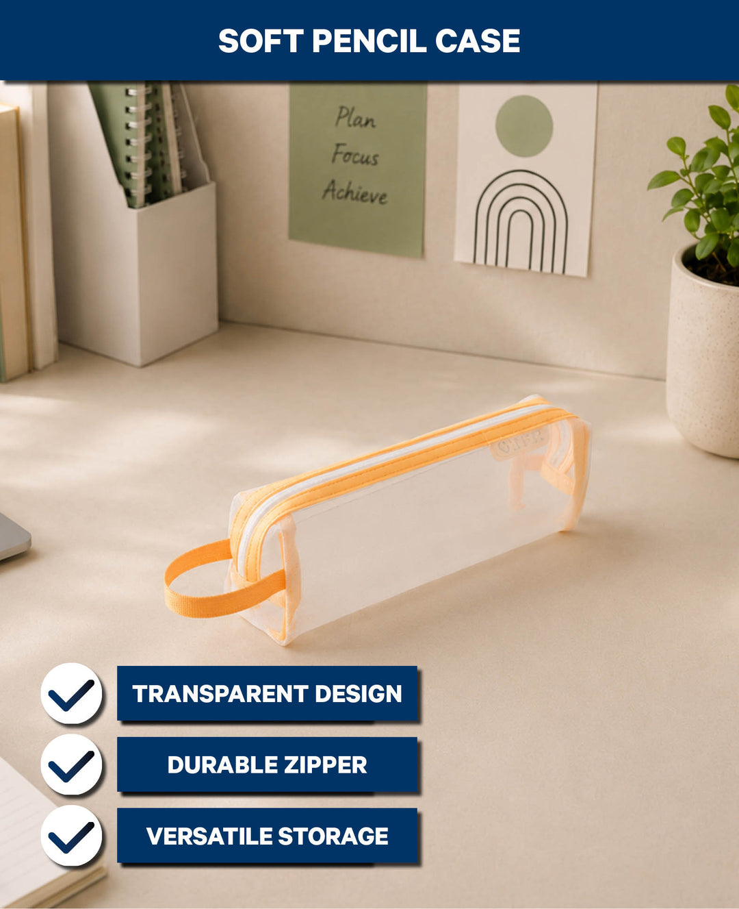 Stiftemäppchen transparent aus Netzmaterial, Orange
