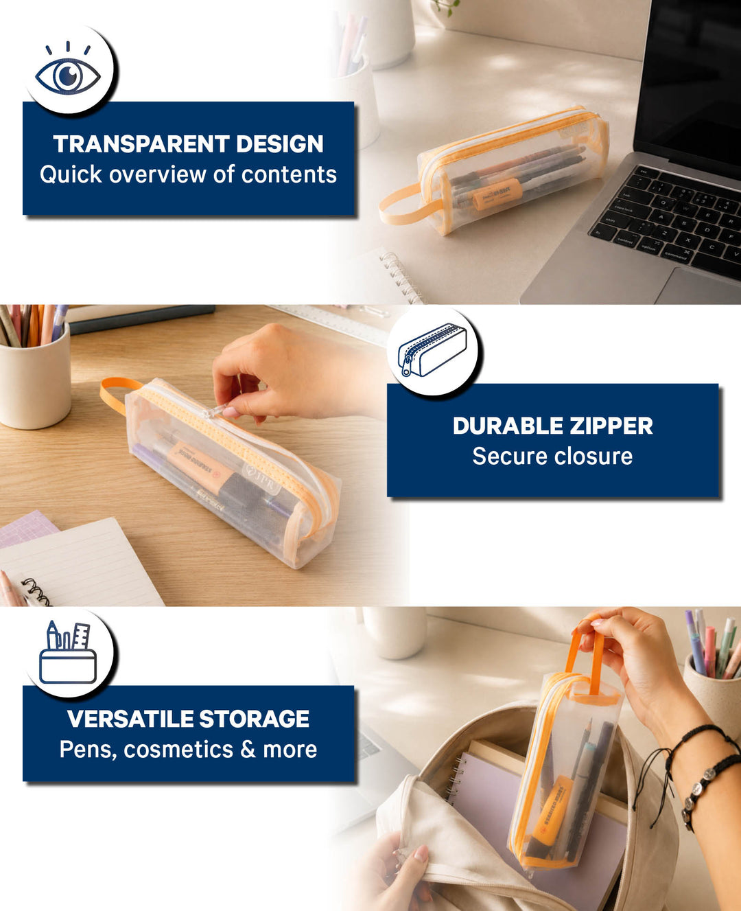 Stiftemäppchen transparent aus Netzmaterial, Orange