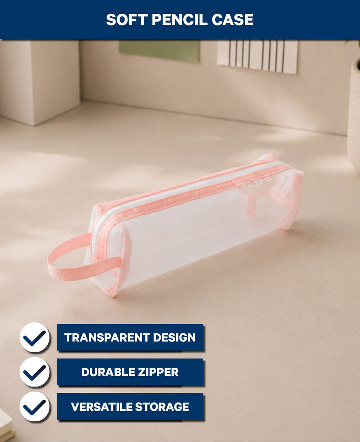 Stiftemäppchen transparent aus Netzmaterial, Rosa