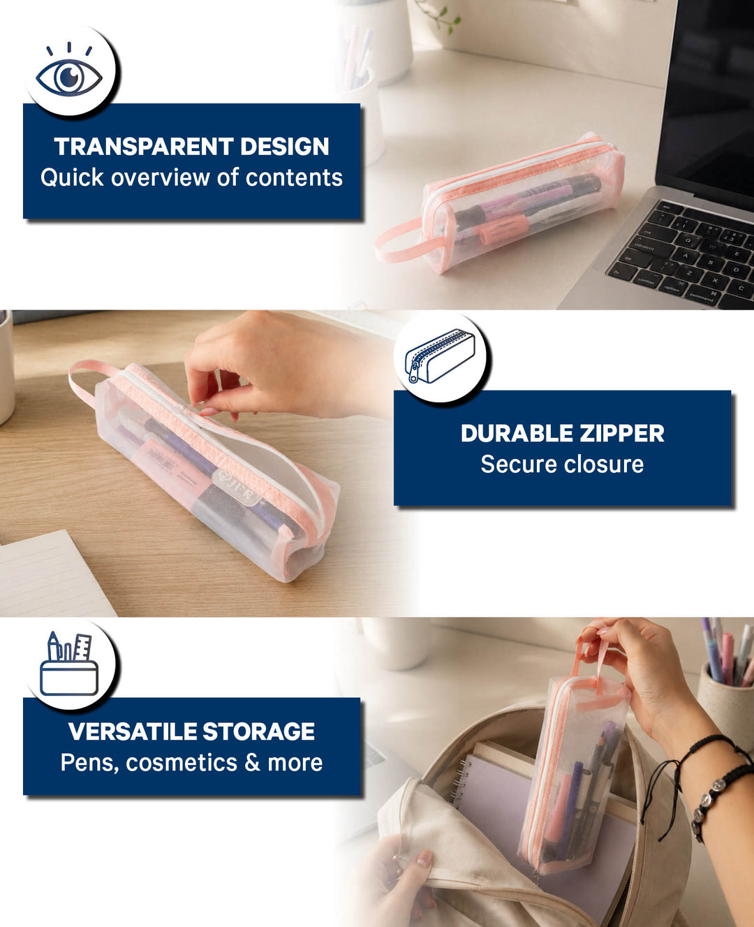 Stiftemäppchen transparent aus Netzmaterial, Rosa