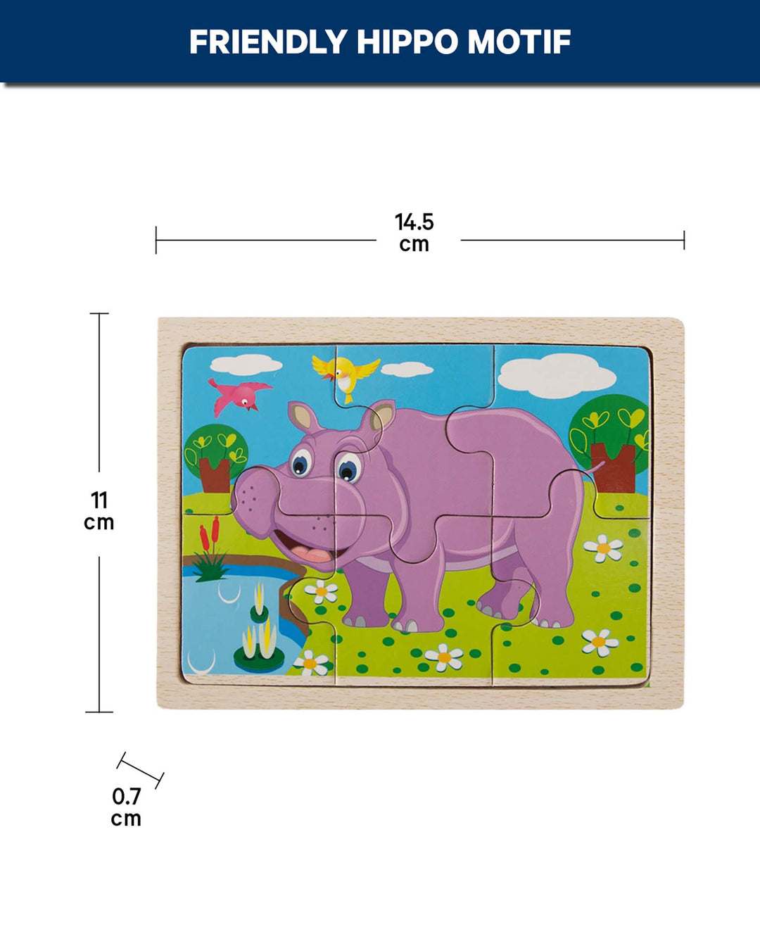 Holzpuzzle Nilpferd, 6 Teile