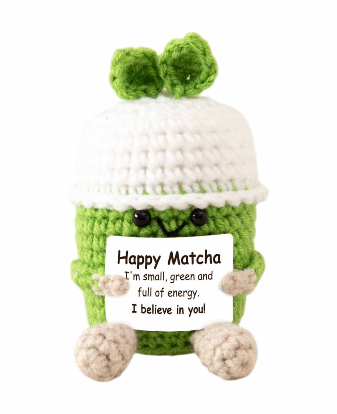 Positive Happy Matcha, Gehäkeltes Mini Plüschtier / Glücksbringer, Grün/Weiss, ca. 9.5 x 8 cm
