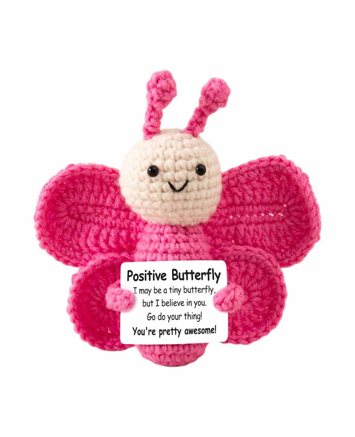 Positive Butterfly, Gehäkeltes Mini Plüschtier / Glücksbringer, Pink/Beige, ca. 13 x 13 cm