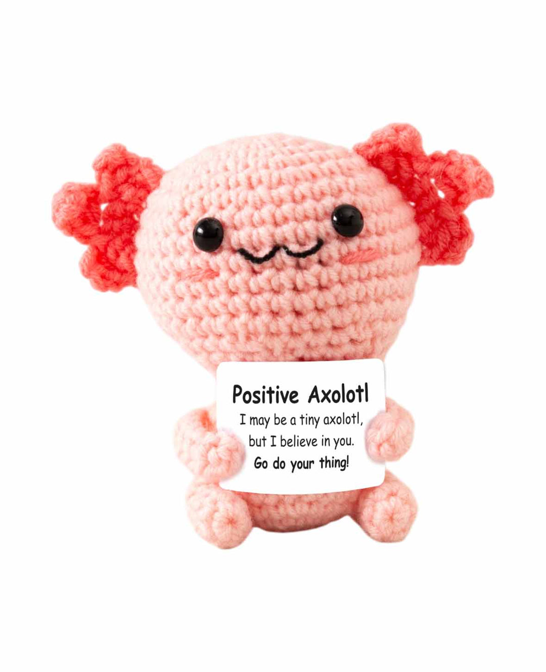 Positive Axolotl, Gehäkeltes Mini Plüschtier / Glücksbringer, Rosa/Koralle, ca. 9 x 9 cm