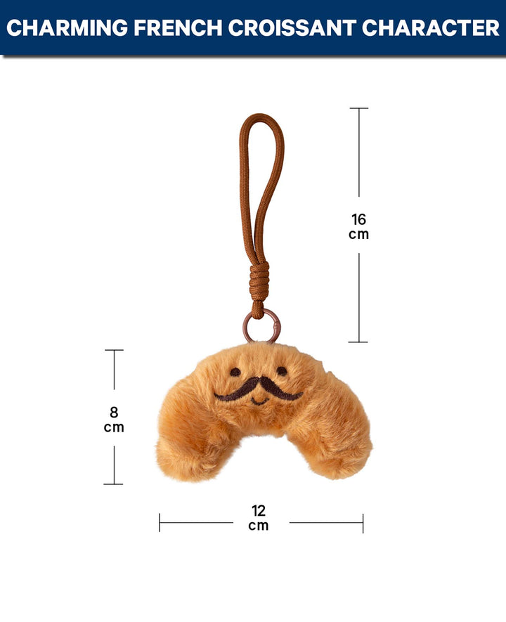 Taschenanhänger, Plüsch Croissant mit Schnurrbart, 12 x 8 cm