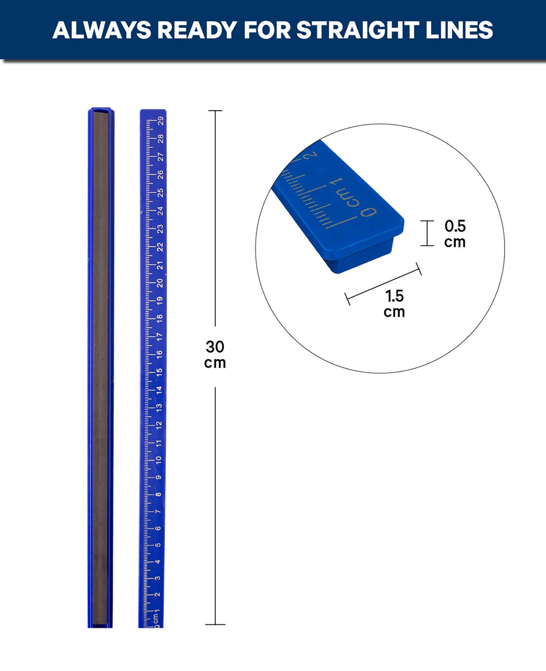 Magnetisches Lineal, Blau, 2 Stk.