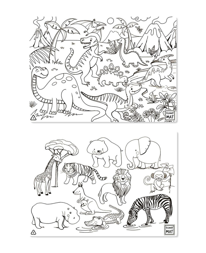 Tischset zum Bemalen Tiere &amp; Dinosaurier, 25 × 35 cm, 2 Stk.