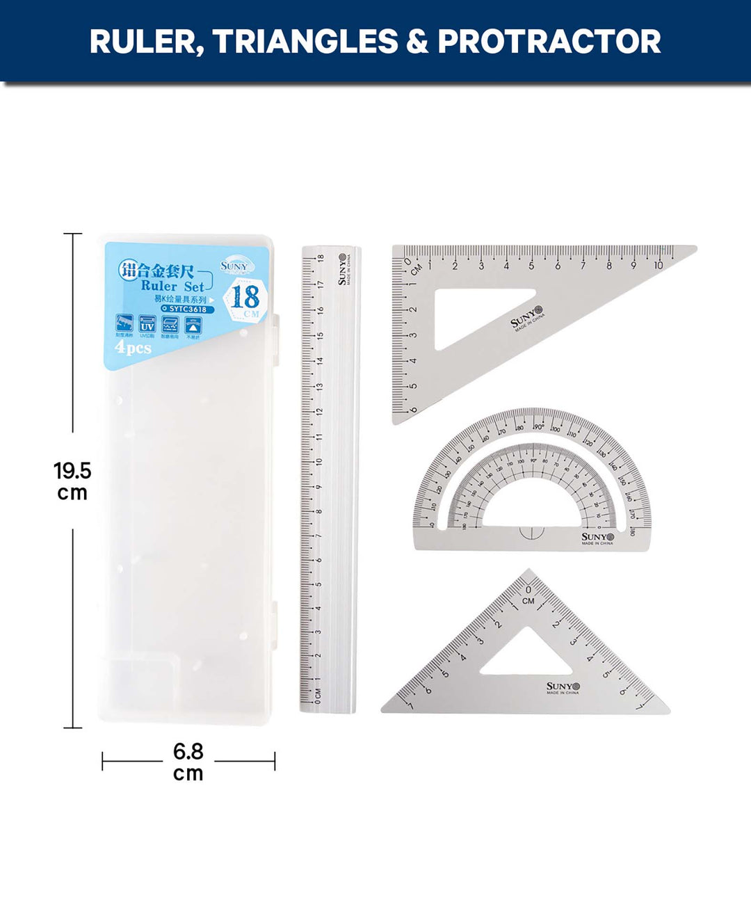 Lineal-Set, Silber, 4-tlg.