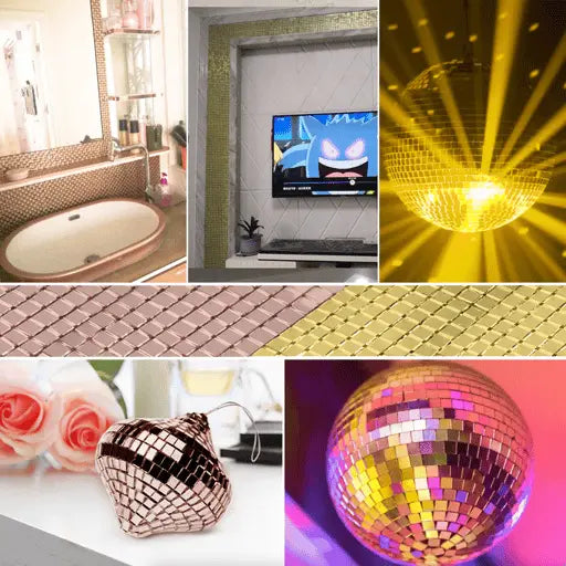 Autocollant décoratif miroir mosaïque, tapis miroir disco, argent, 1m/4cm