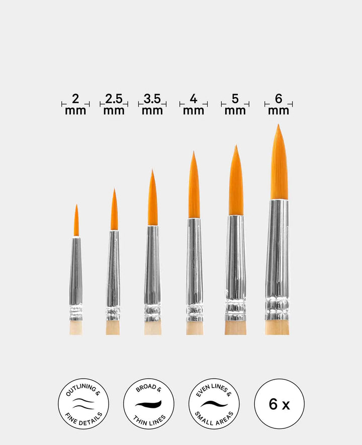 Universal Paint Brush Set – Artist Set with Round Brushes, 6 Pieces