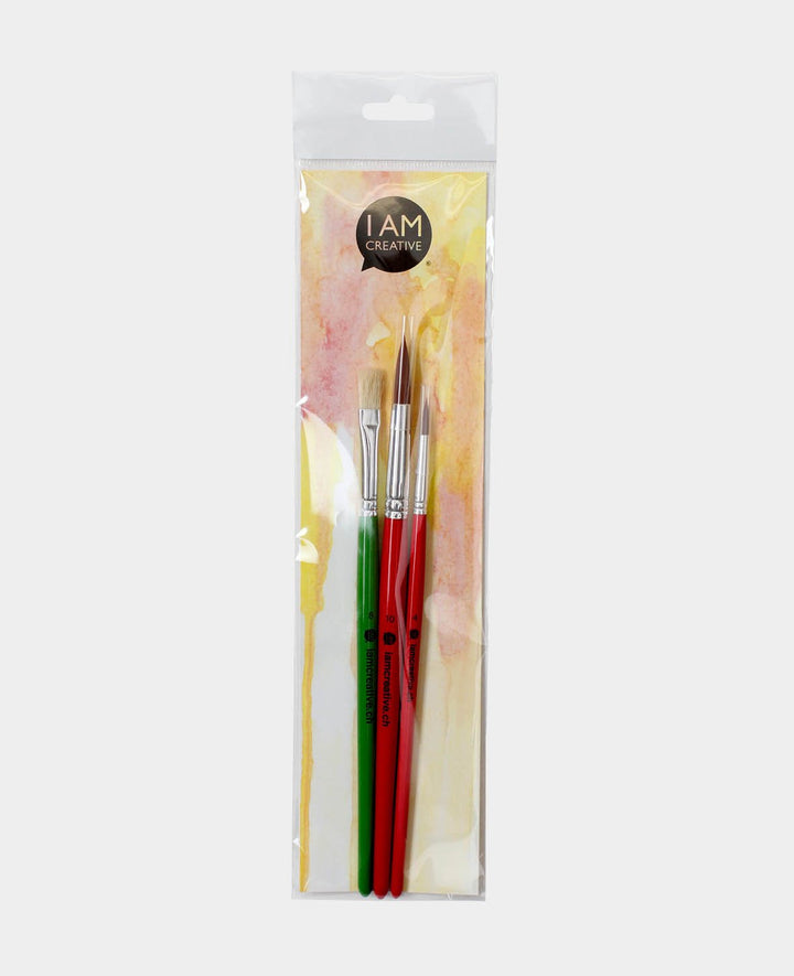 Universal Brush Set - Artist Set with Round, Flat Brushes, 3 Pieces