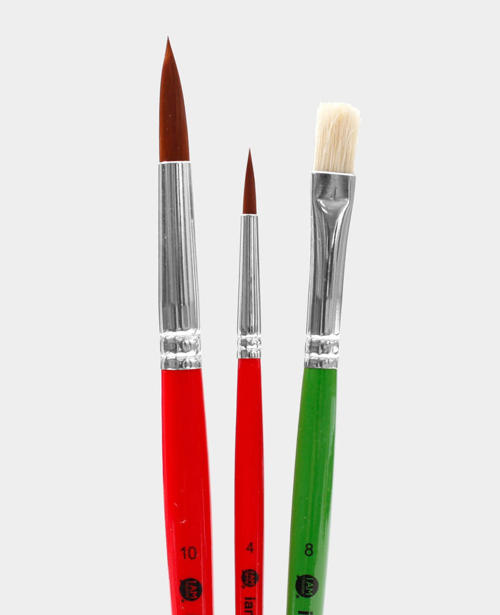 Universal Brush Set - Artist Set with Round, Flat Brushes, 3 Pieces