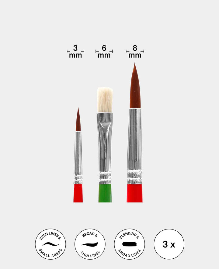 Universal Brush Set - Artist Set with Round, Flat Brushes, 3 Pieces