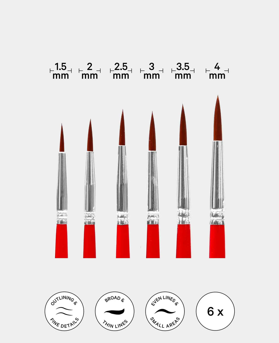 Universal Paint Brush Set – Artist Set with Round and Liner Brushes, 6 Pieces
