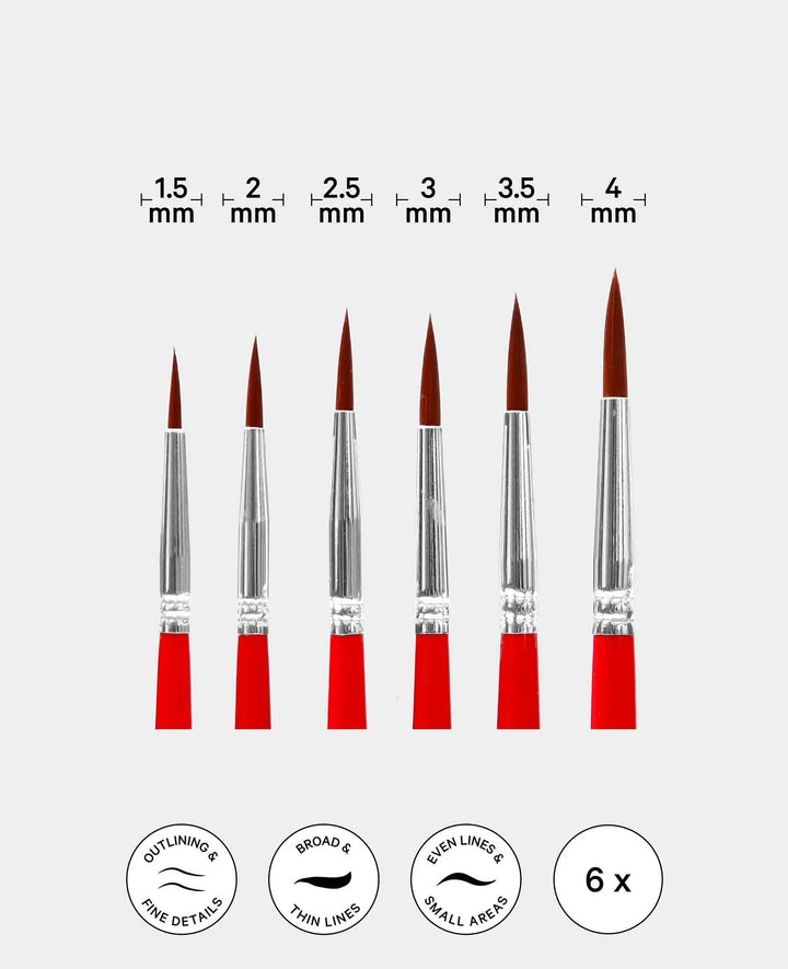 Universal Paint Brush Set – Artist Set with Round and Liner Brushes, 6 Pieces