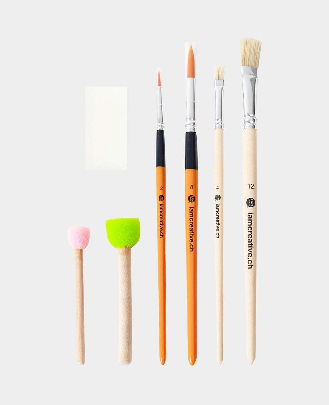 Pinselset BASIC, 7 tlg., Pinsel mit Spitze in Gr. 2 &amp; 8, Flachpinsel in Gr. 4 &amp; 12, zwei Schwammstempel und 1 Schwamm, für Kinder und Erwachsene