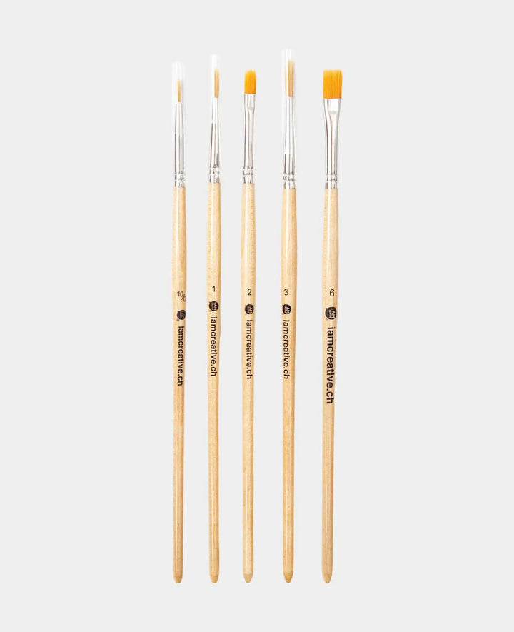 Universal Brush Set – Artist Set with Flat, Round, and Liner Brushes, 5 Pieces