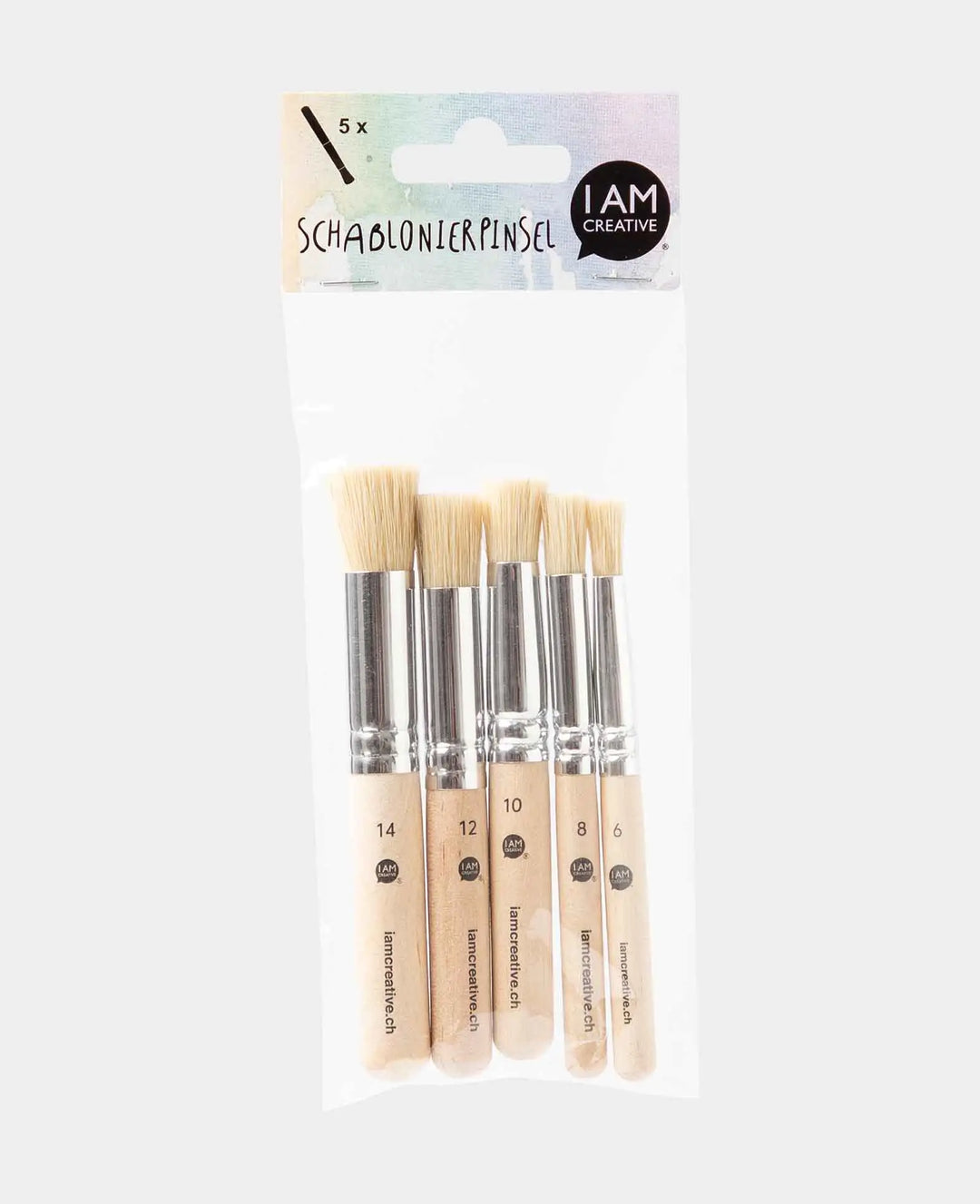 Stenciling Brushes – Natural Bristle Brushes, Ø 6/8/10/12/14 mm, 5 Pieces