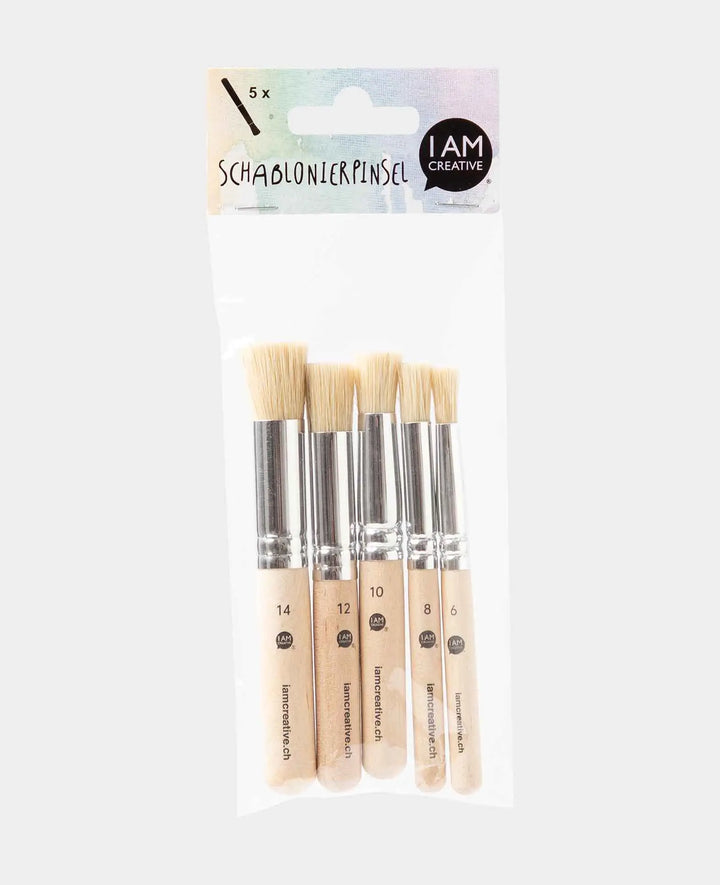Stenciling Brushes – Natural Bristle Brushes, Ø 6/8/10/12/14 mm, 5 Pieces