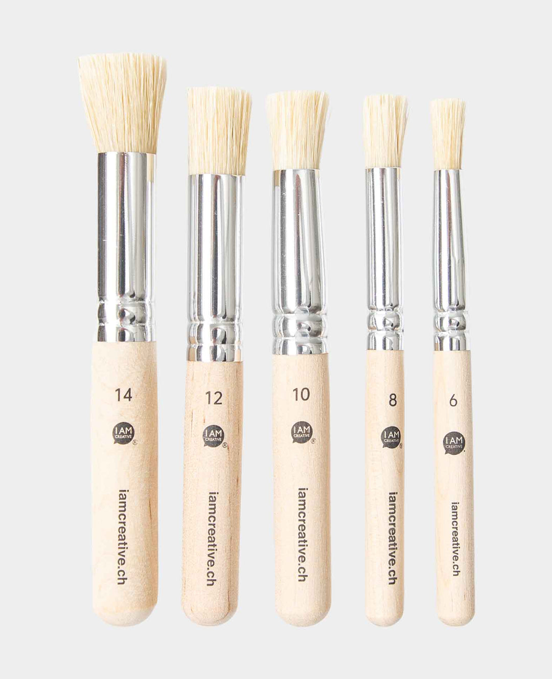 Stenciling Brushes – Natural Bristle Brushes, Ø 6/8/10/12/14 mm, 5 Pieces