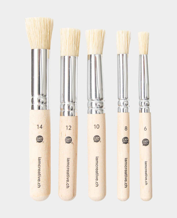 Stenciling Brushes – Natural Bristle Brushes, Ø 6/8/10/12/14 mm, 5 Pieces
