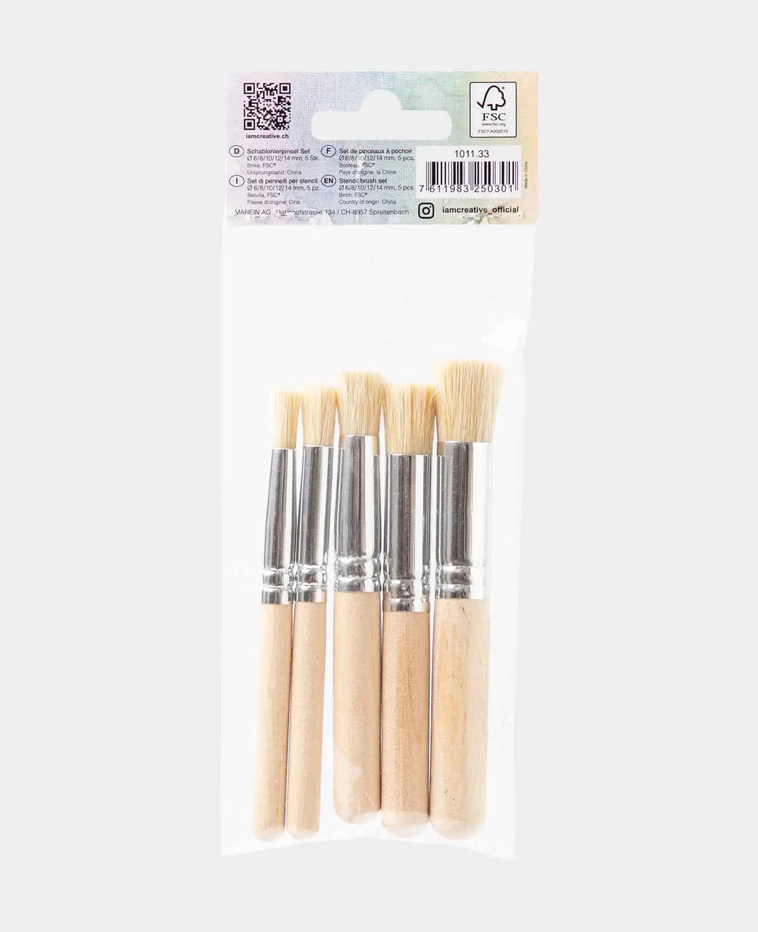 Stenciling Brushes – Natural Bristle Brushes, Ø 6/8/10/12/14 mm, 5 Pieces