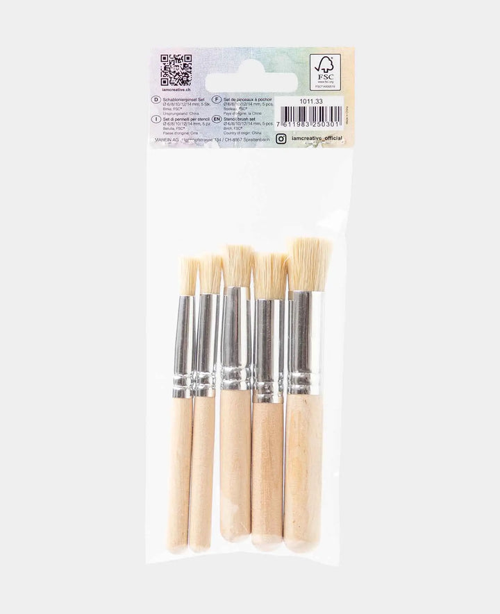 Stenciling Brushes – Natural Bristle Brushes, Ø 6/8/10/12/14 mm, 5 Pieces