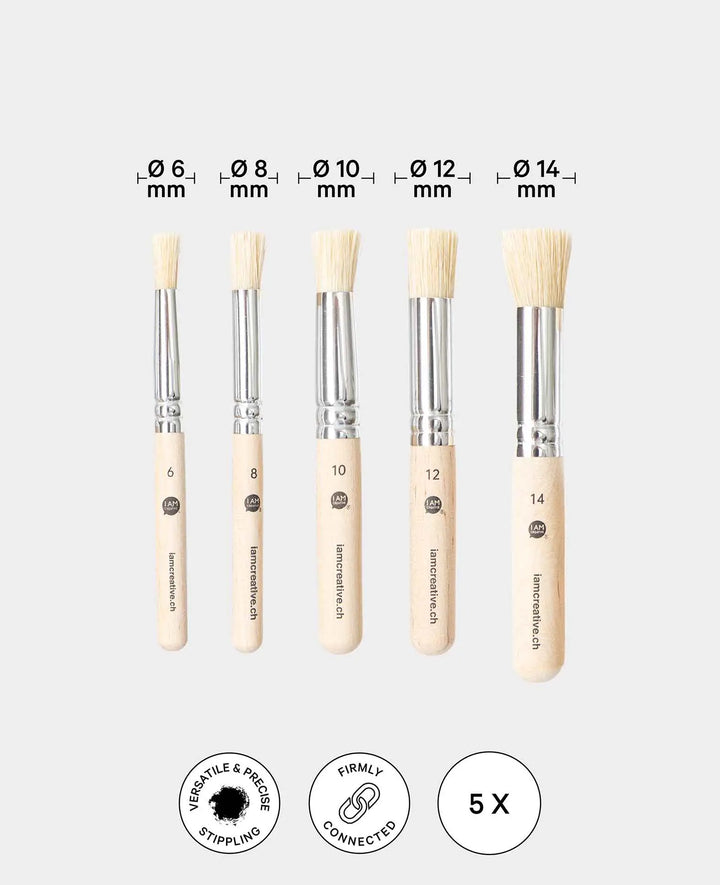 Stenciling Brushes – Natural Bristle Brushes, Ø 6/8/10/12/14 mm, 5 Pieces