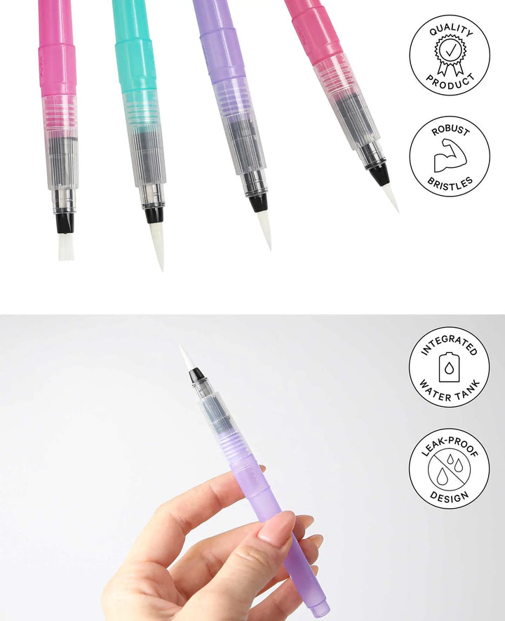 Water Brush Pen Set, Water Brush Pens with Refillable Water Tank, 4 Pieces