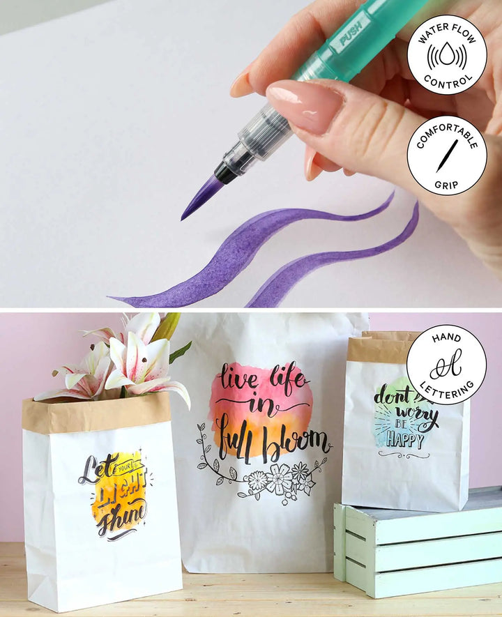 Water Brush Pen Set, Water Brush Pens with Refillable Water Tank, 4 Pieces