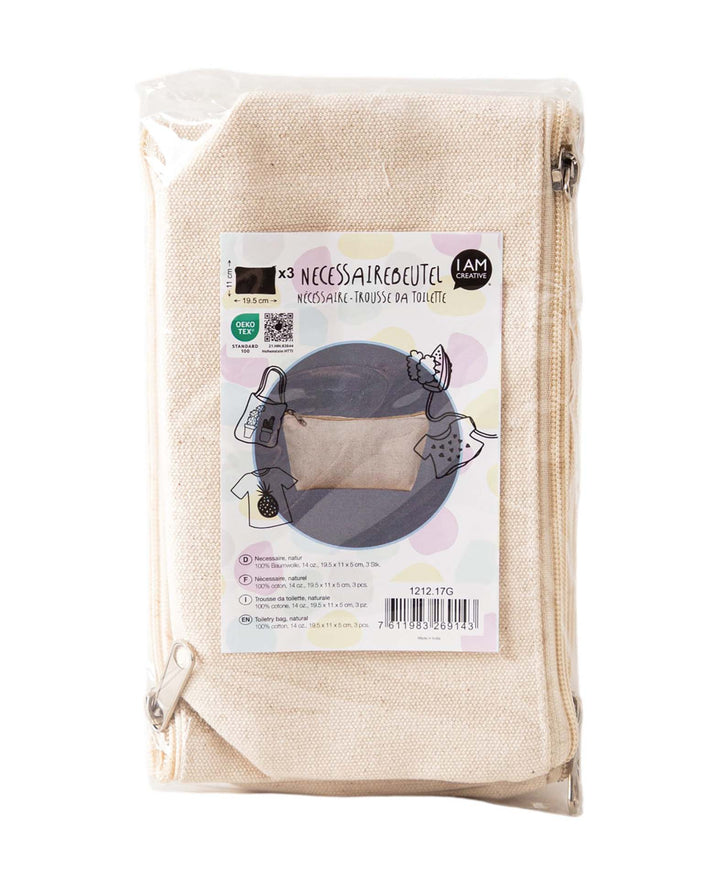 Cotton toiletry bag Natural, 19.5x11x5 cm, set of 3