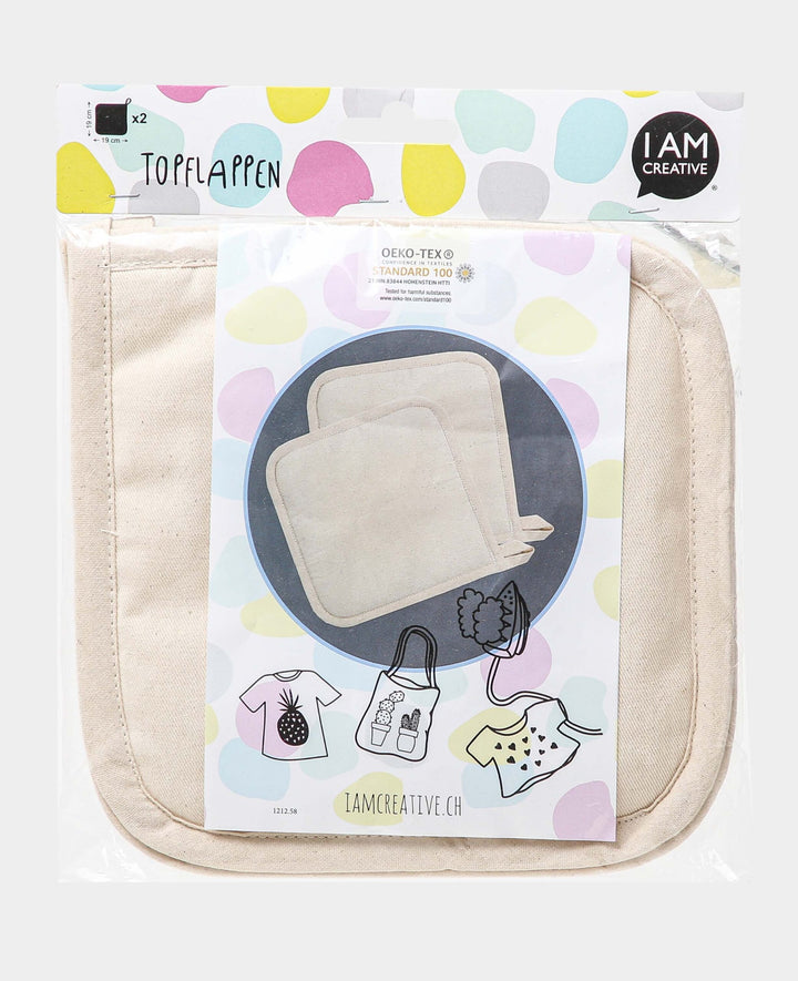 Potholders with Loop, Natural, 19 x 19 cm, 2 pcs.