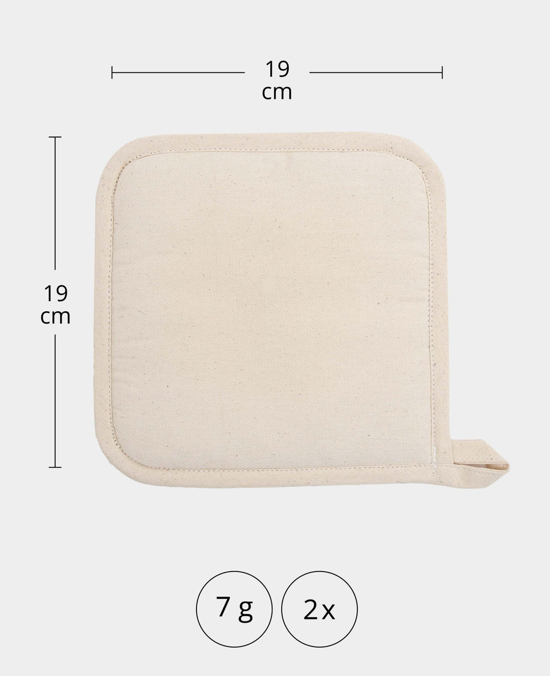 Potholders with Loop, Natural, 19 x 19 cm, 2 pcs.