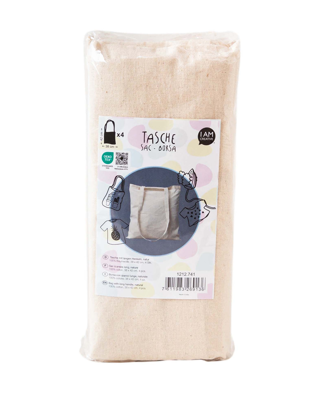 Sac en tissu coton naturel, 38x42 cm, lot de 4