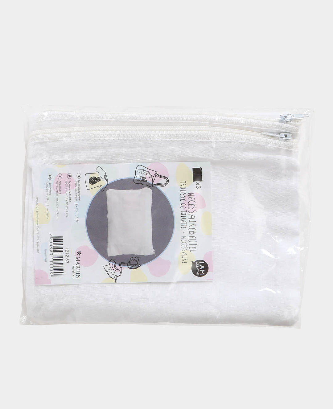 Toiletry Bags, White, 18 x 12 cm, 3 pcs.