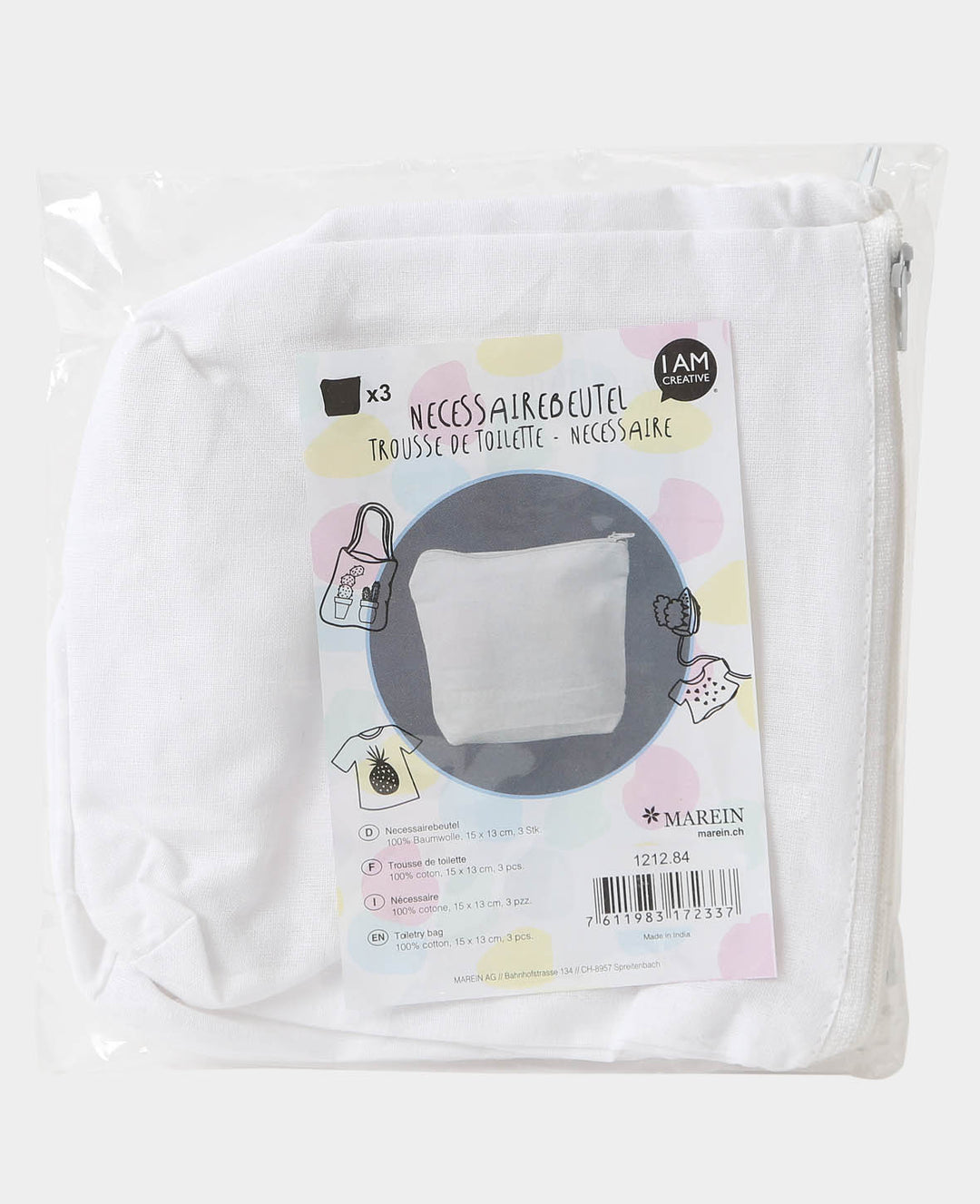 Toiletry bags, white, 15 x 13 cm, 3 pcs.