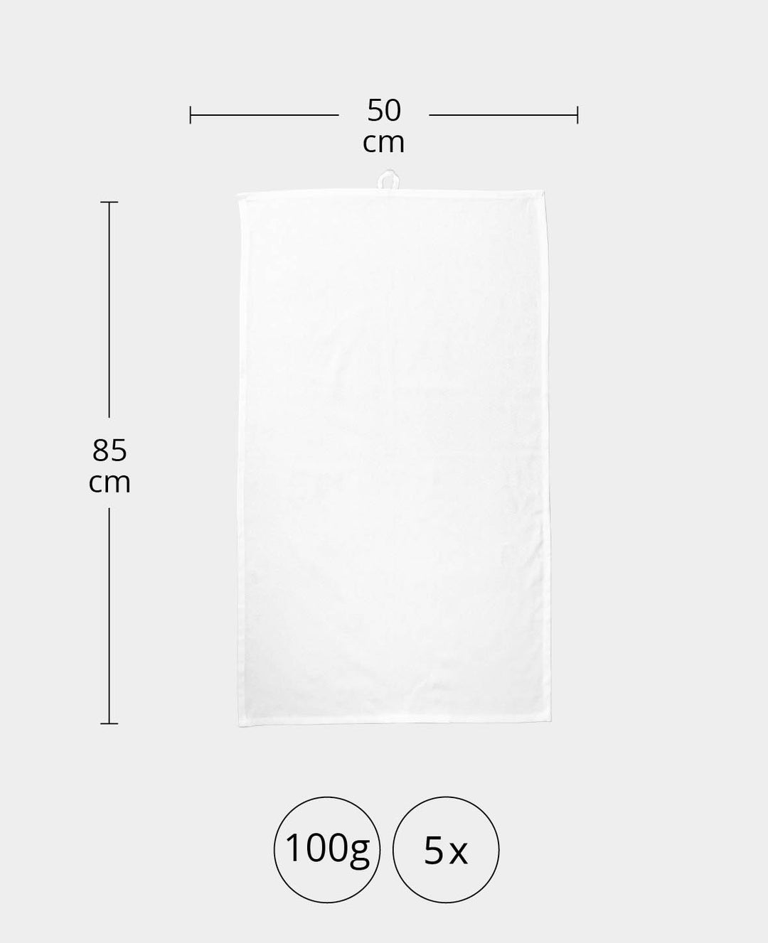 Lot de 5 torchons de cuisine 50 x 85 cm, Blanc