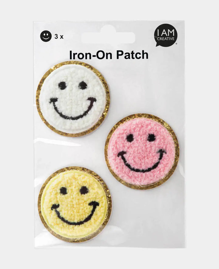 Iron-on patch "Smiley", for ironing on &amp; sewing, Colorful, approx. ø 5 cm, 3 pcs.