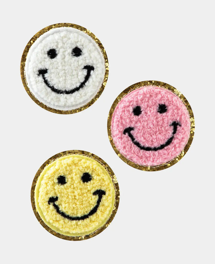 Iron-on patch "Smiley", for ironing on &amp; sewing, Colorful, approx. ø 5 cm, 3 pcs.