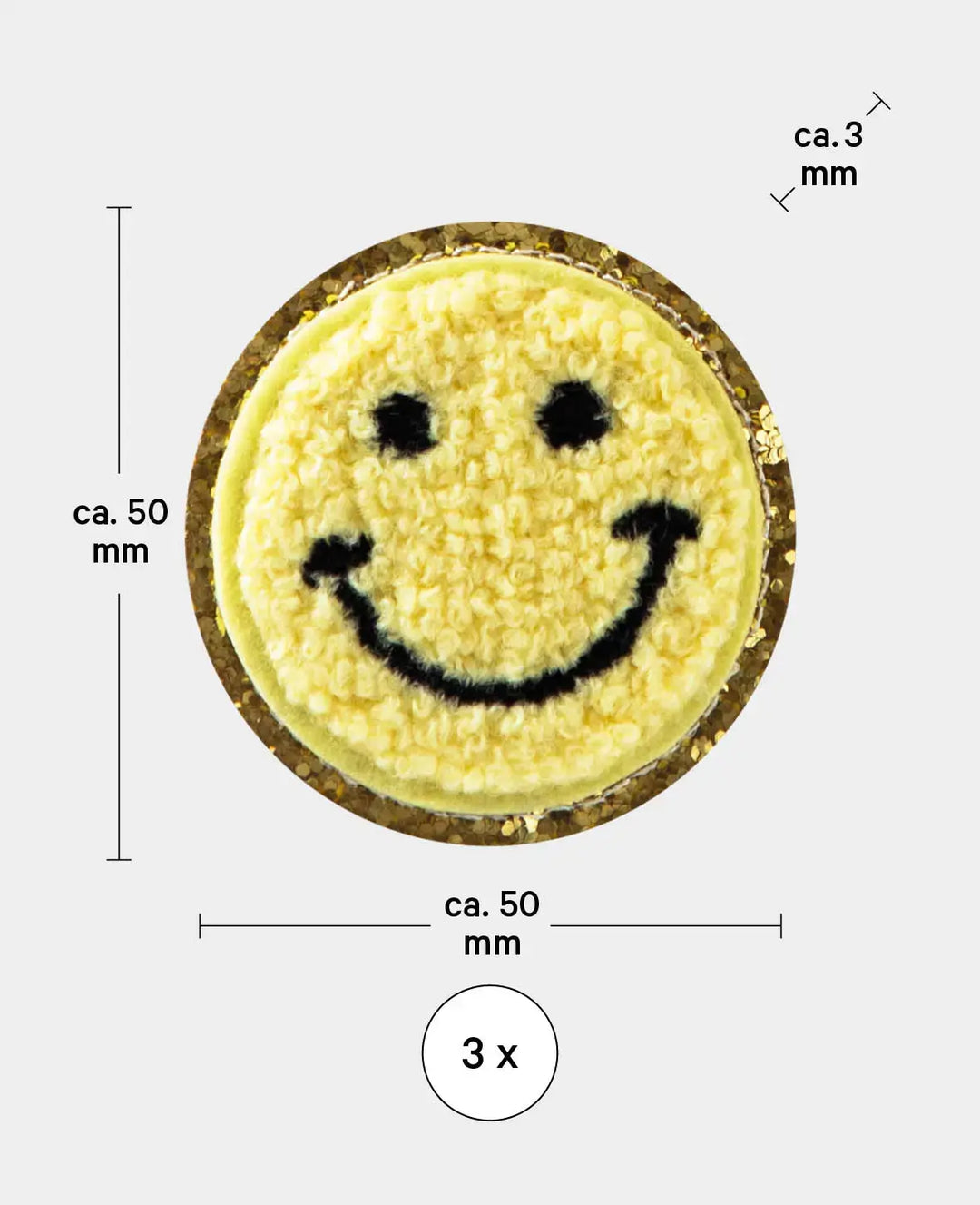 Iron-on patch "Smiley", for ironing on &amp; sewing, Colorful, approx. ø 5 cm, 3 pcs.