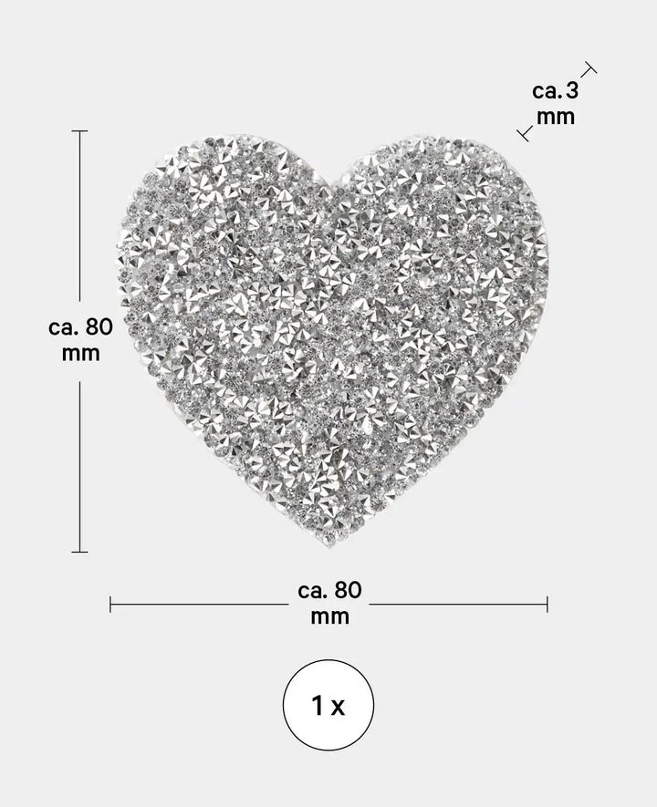 Iron-on patch, heart with rhinestones, 1 pc.