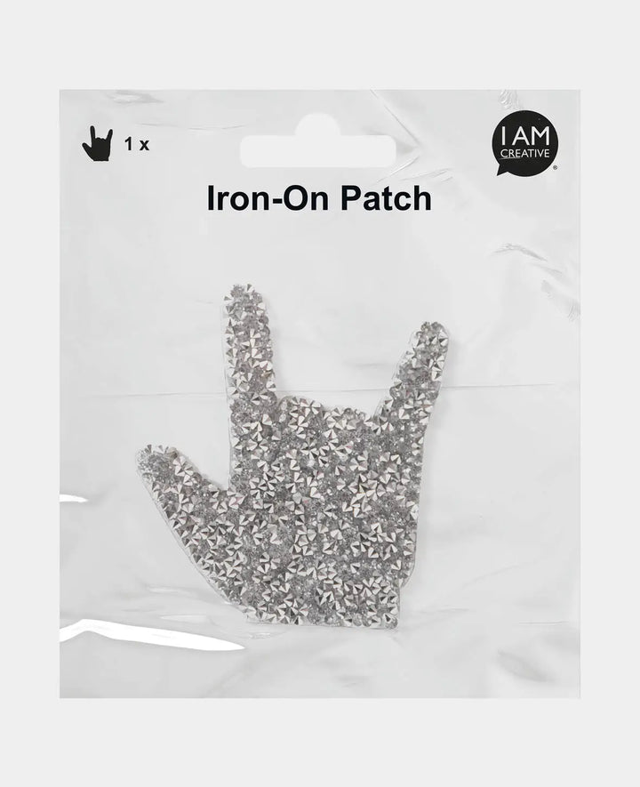 Iron-on patch "Hand with Rhinestones", sew-on &amp; iron-on patch, silver, approx. 6.5 x 8 cm