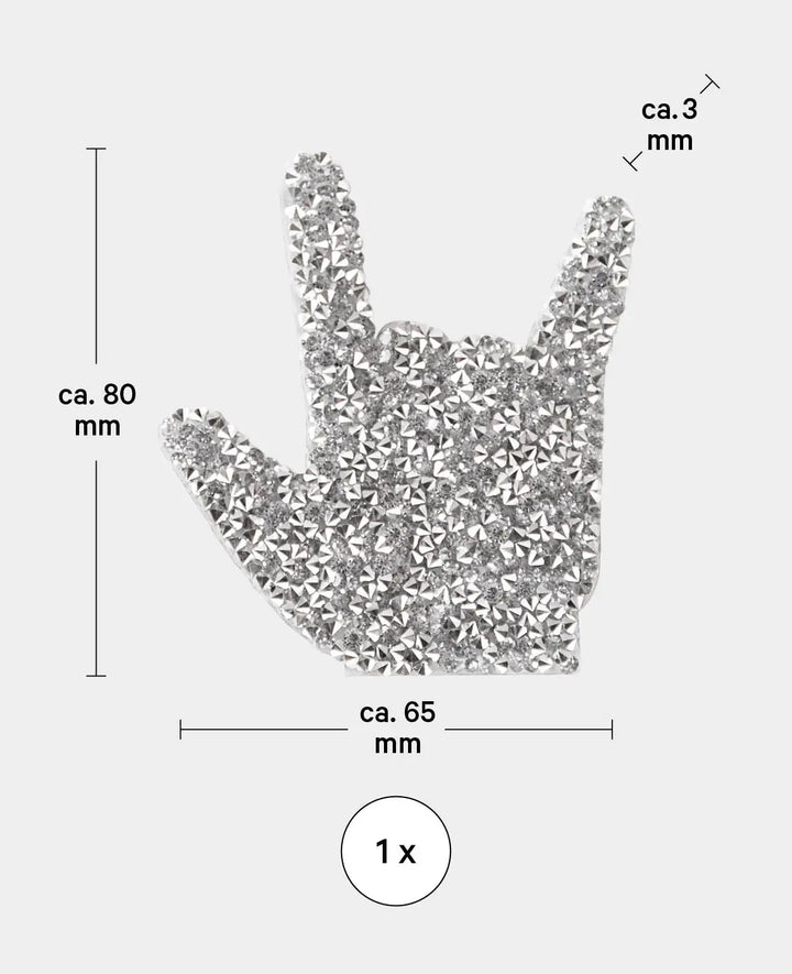 Iron-on patch "Hand with Rhinestones", sew-on &amp; iron-on patch, silver, approx. 6.5 x 8 cm