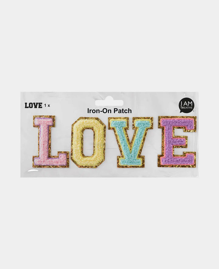 Écusson thermocollant "Love", à coudre et à thermocoller, multicolore, env. 20,5 x 6,5 cm