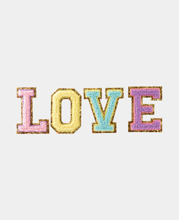 Écusson thermocollant "Love", à coudre et à thermocoller, multicolore, env. 20,5 x 6,5 cm