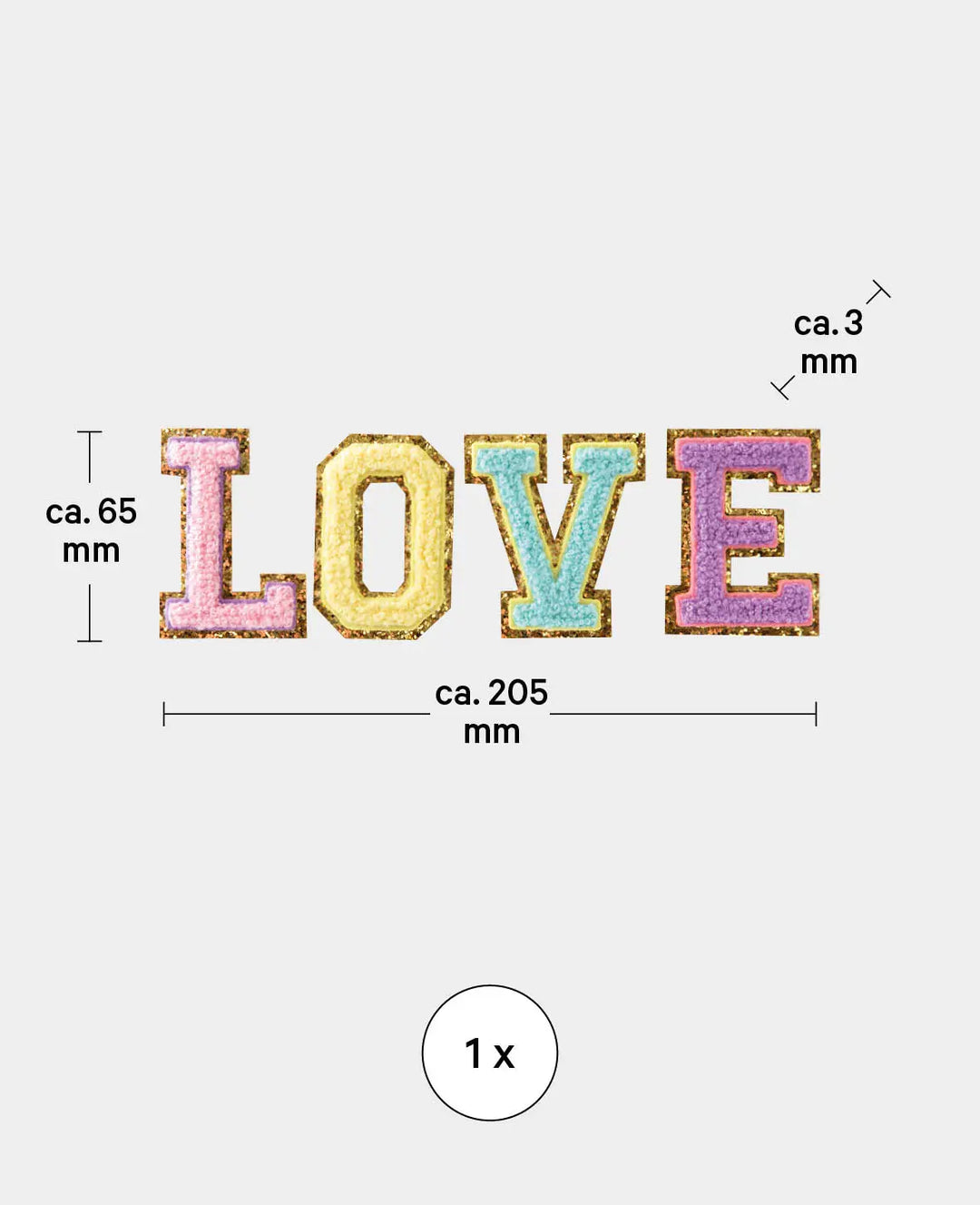 Écusson thermocollant "Love", à coudre et à thermocoller, multicolore, env. 20,5 x 6,5 cm