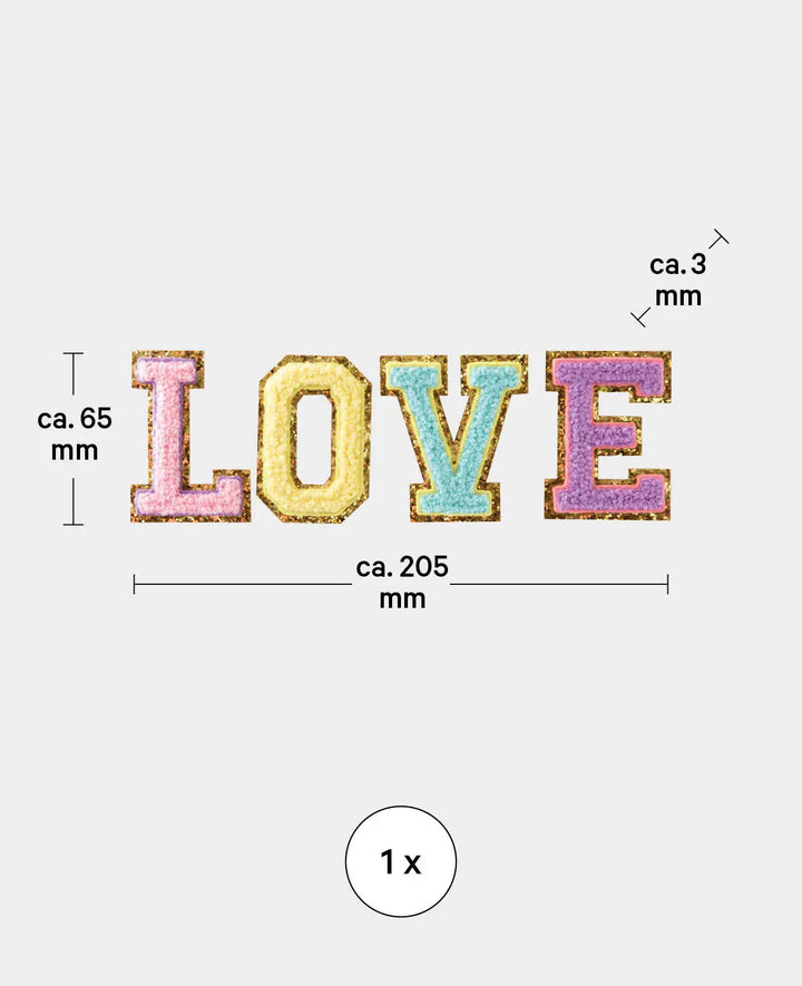 Écusson thermocollant "Love", à coudre et à thermocoller, multicolore, env. 20,5 x 6,5 cm