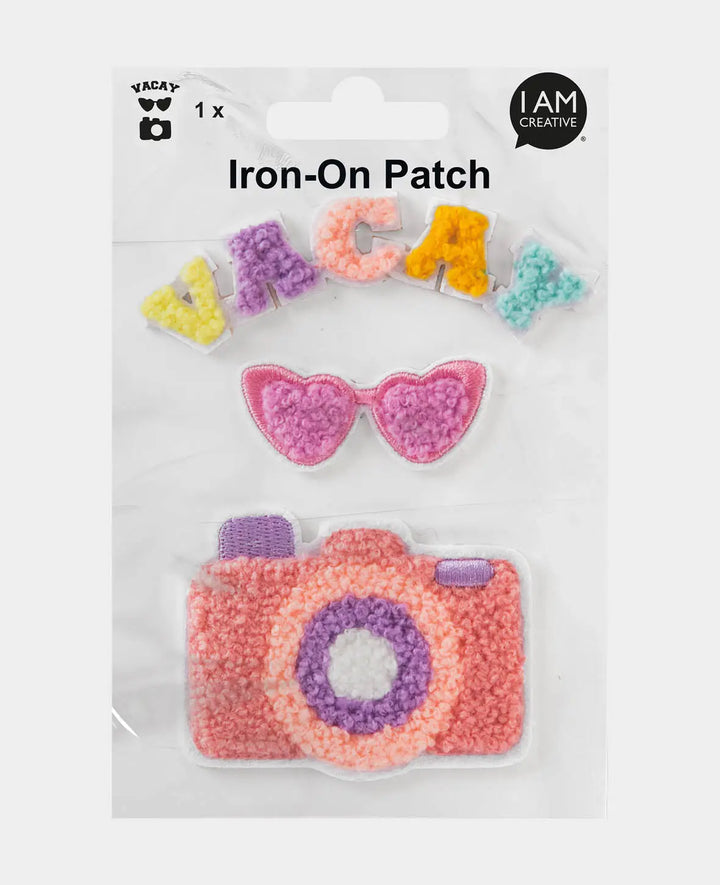 Iron-on patch "Holidays", Iron-on &amp; Sew-on patch, Colorful, approx. 9 x 3 / 5 x 2 / 6 x 5 cm, 3 pcs.